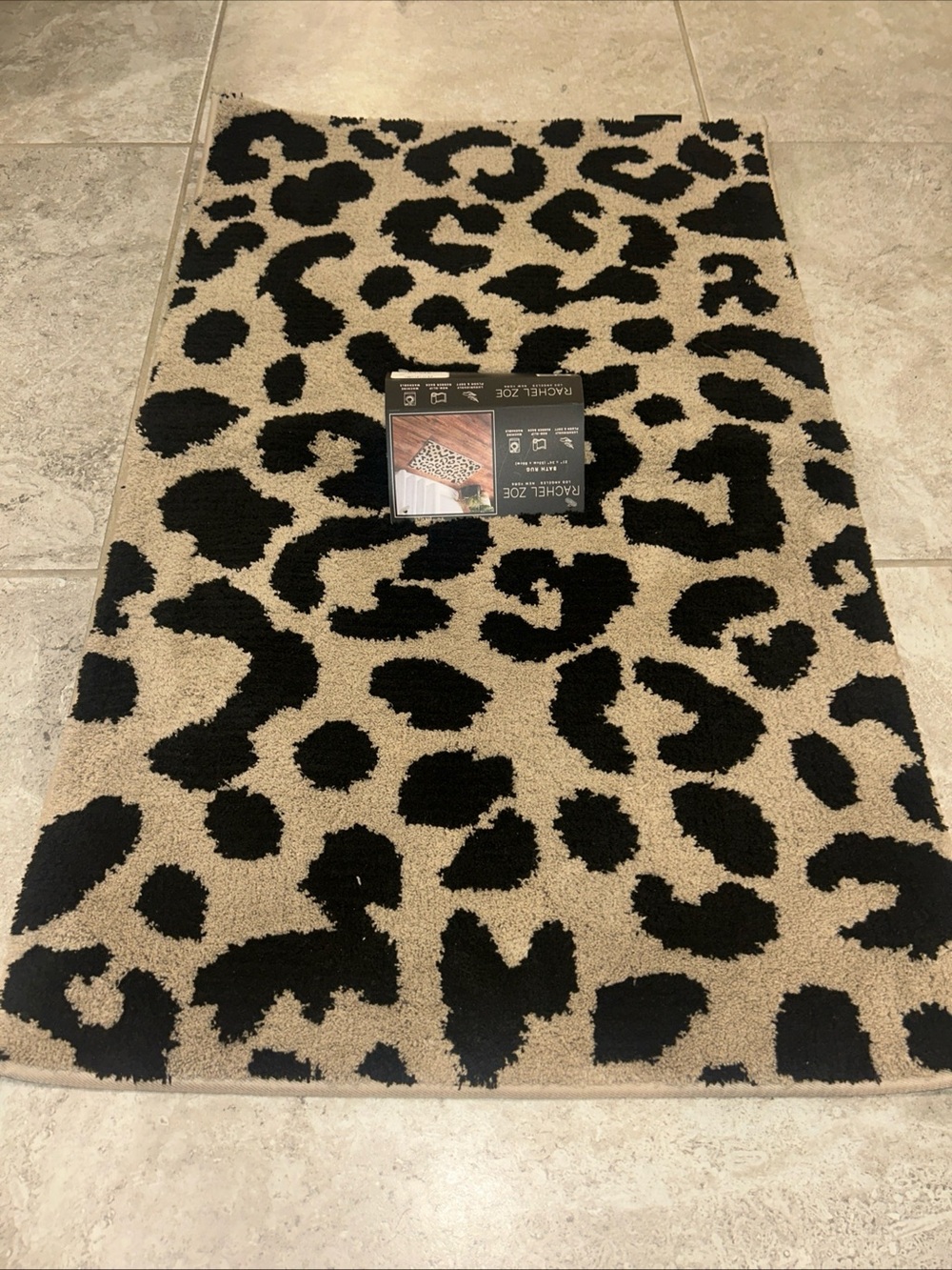 Rachel Zoe Brown Black Cheetah Leopard Animal Print Bath Rug 21”x  34” New